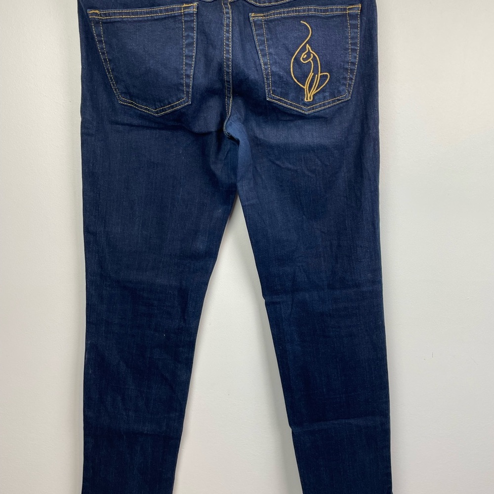 Baby Phat Jeans Dark Wash Low Rise Cat Logo Embroidery Skinny Y2K